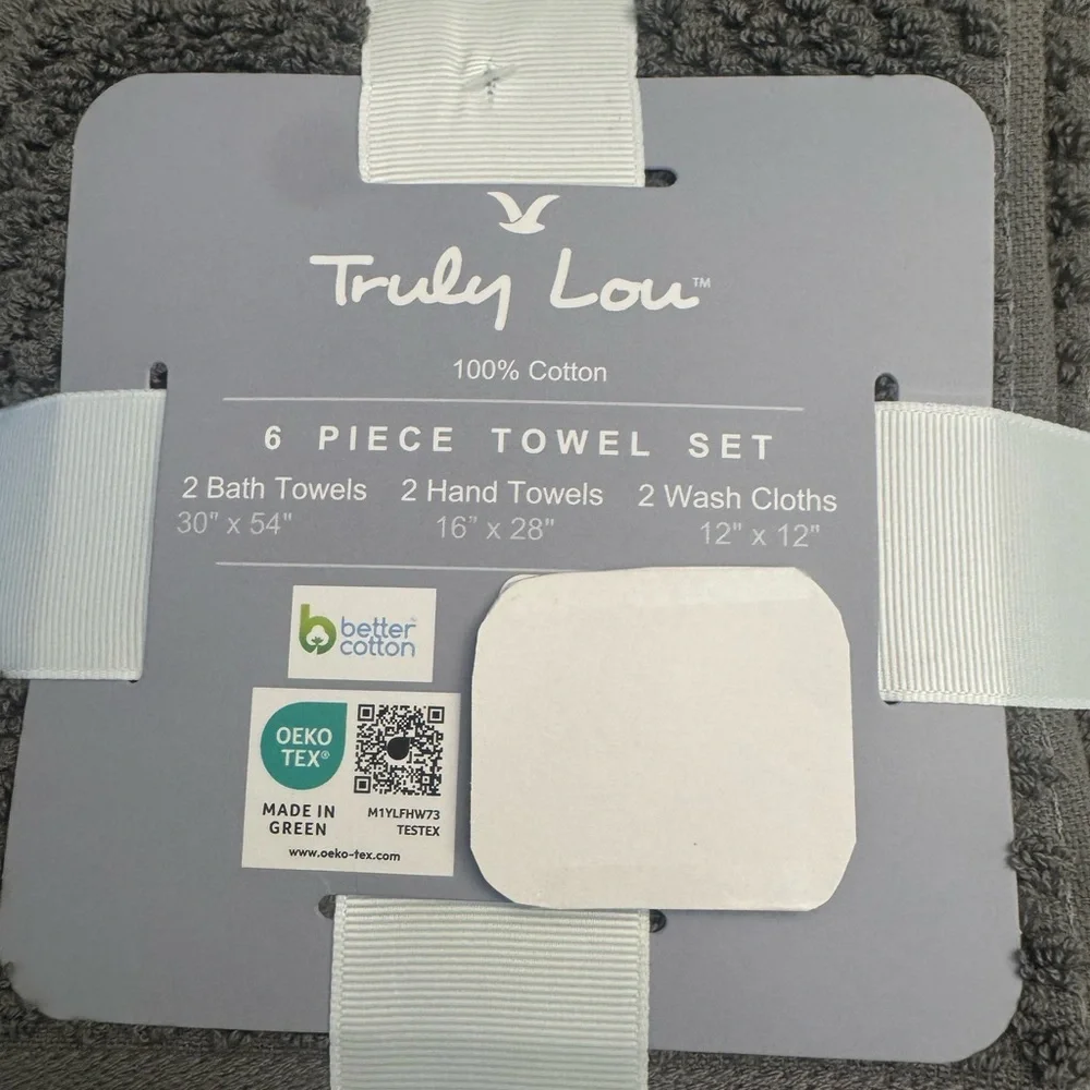 6pc TRULY LOU 100% Cotton Bath Towel Set - Moltenlead - Dark Gray